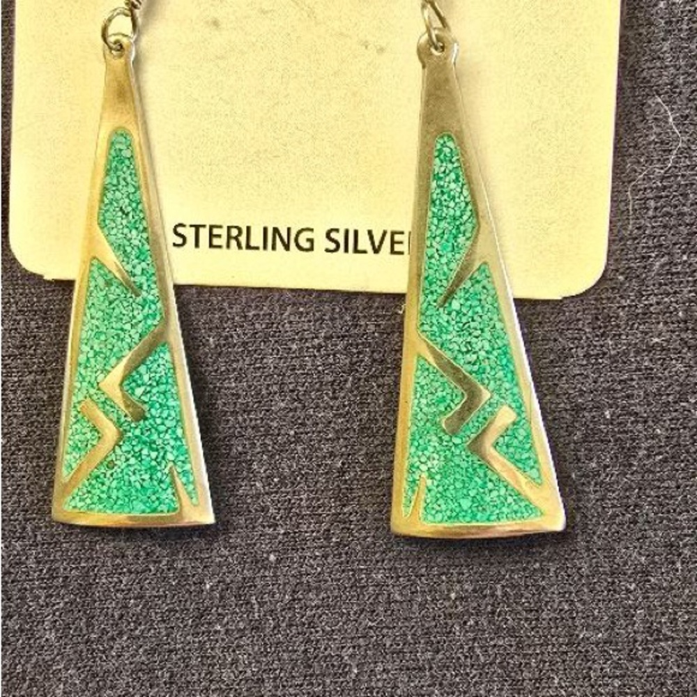 Green and Silver Geometric Earrings
